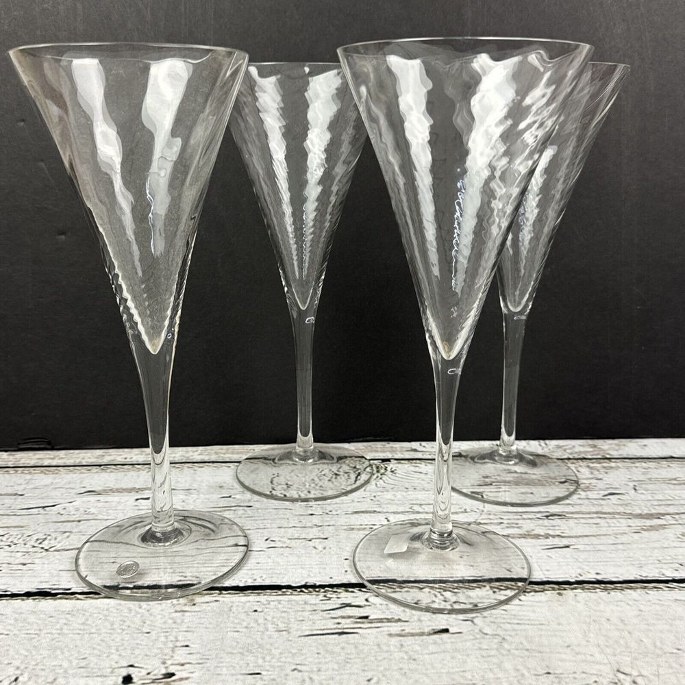 Crystal Champagne Flutes (Set of 4) - Handmade -‎ Romanian - Vintage